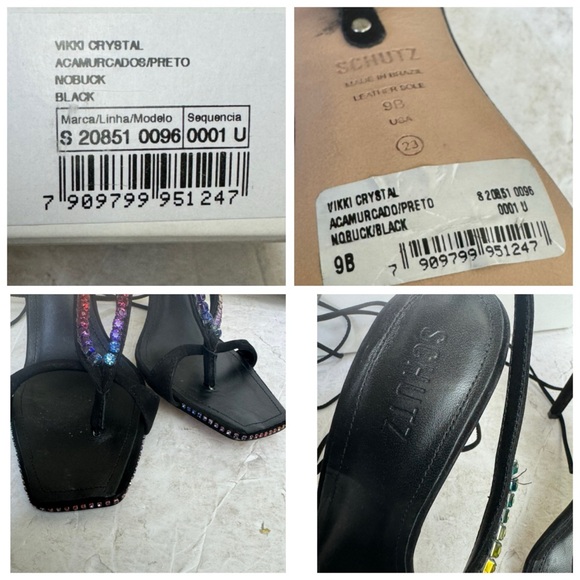 Schutz NEW Vikki Leather Strappy Crystals Ankle Ties Straps Heels Sandal Black 9 - Picture 9 of 16